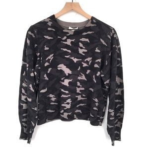 Joie Verna Camo Print Sweater Black Gray Camo